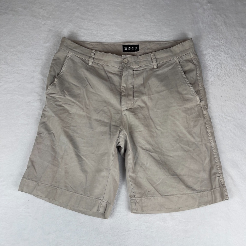 Barneys New York Chino Shorts Mens 36 Beige 8" Inseam Flat Front Pockets Outdoor